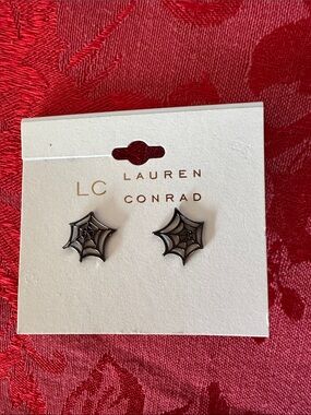 LC Lauren Conrad Black Spiderweb Stud Earrings